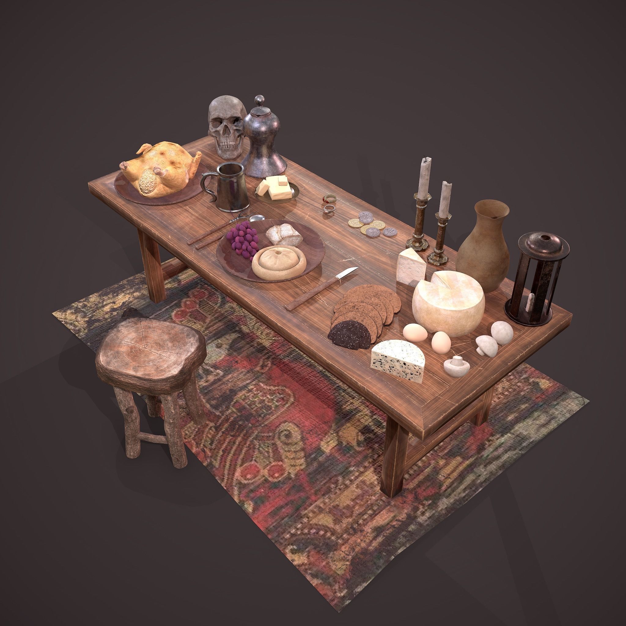 Medieval Tavern Dinner Scene  3D Model Collection_56