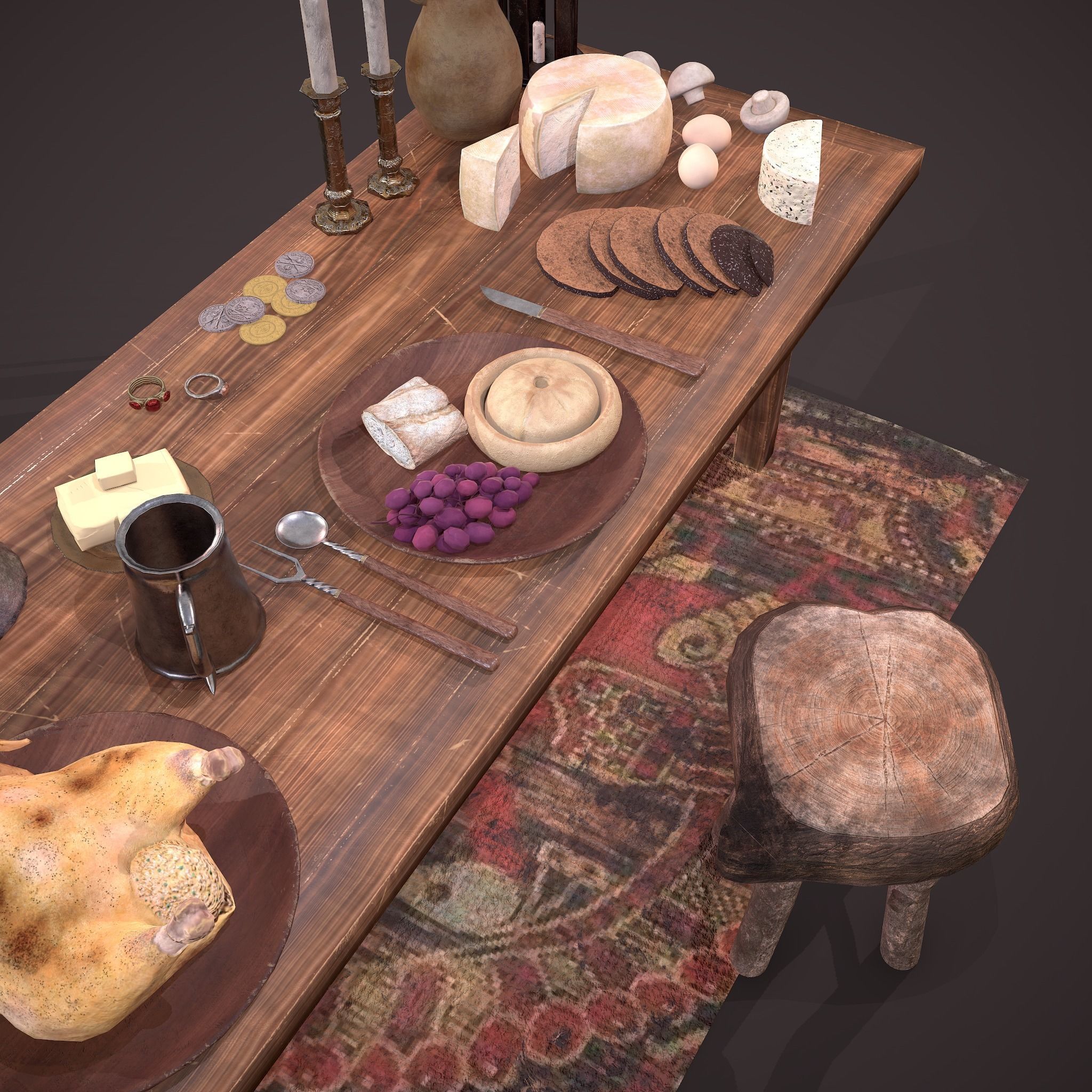 Medieval Tavern Dinner Scene  3D Model Collection_42