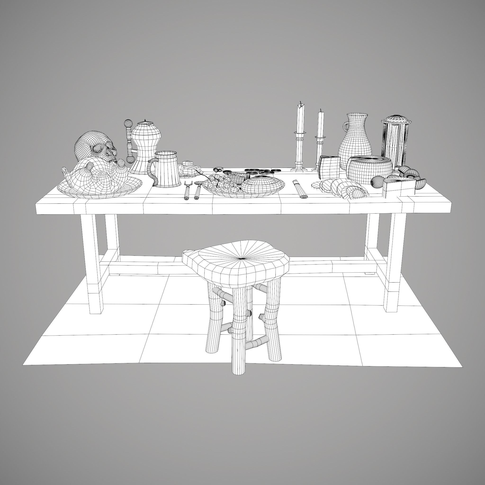 Medieval Tavern Dinner Scene  3D Model Collection_69