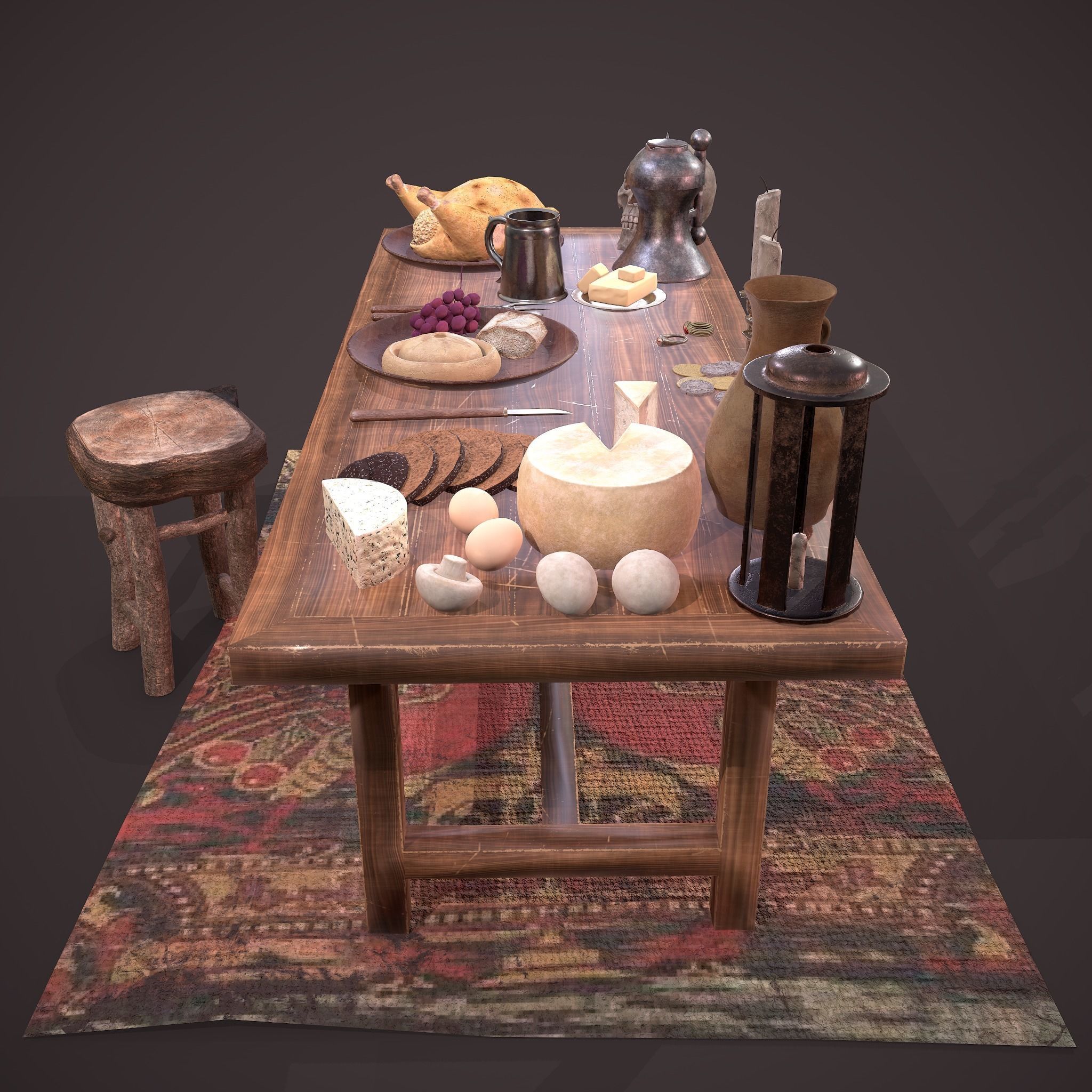 Medieval Tavern Dinner Scene  3D Model Collection_13