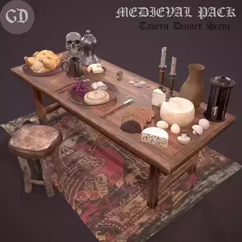 Medieval Tavern Dinner Scene  3D Model Collection