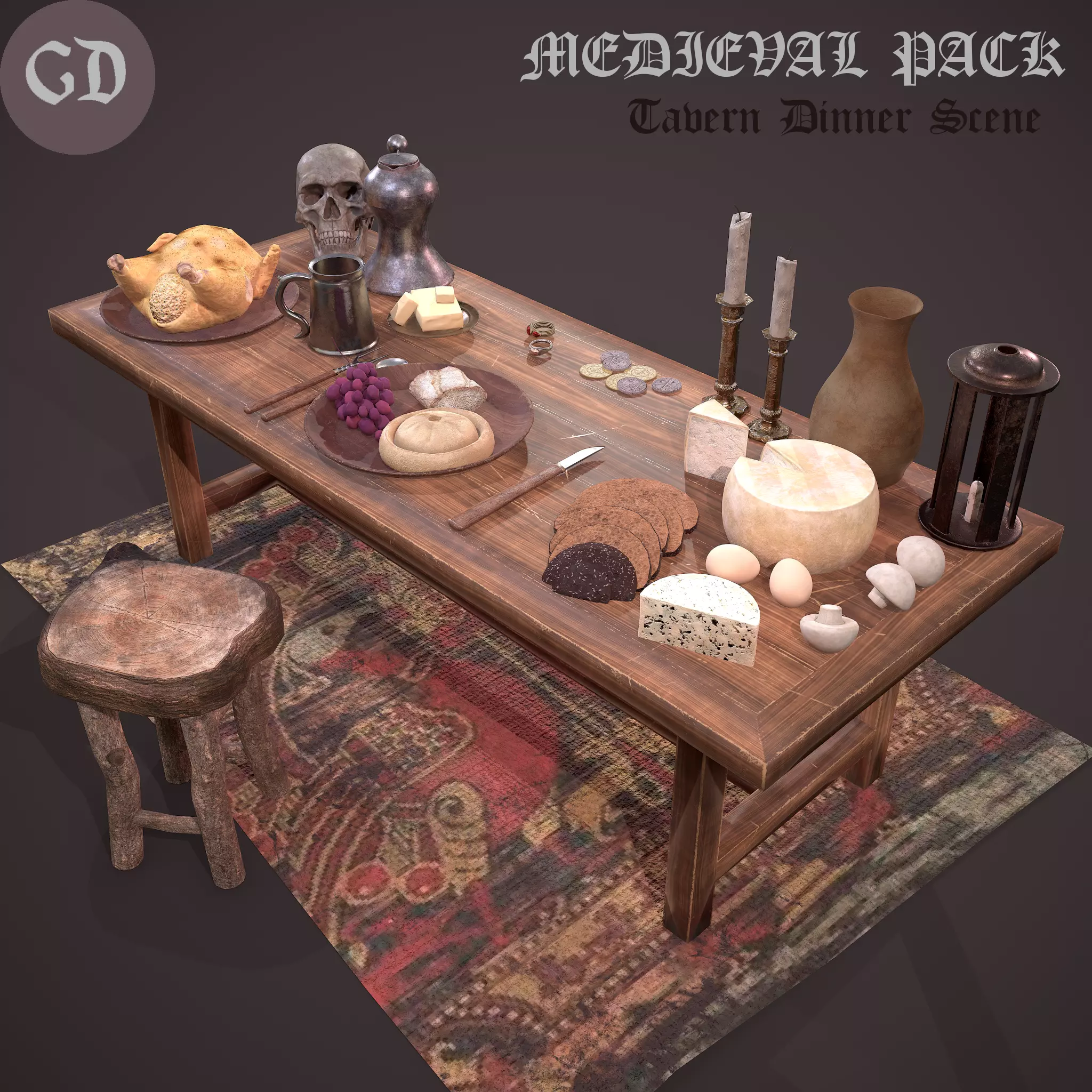 Medieval Tavern Dinner Scene  3D Model Collection_0
