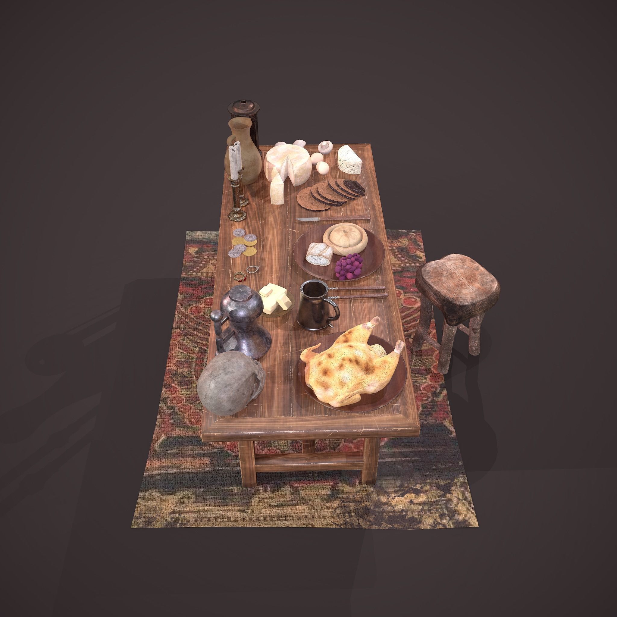 Medieval Tavern Dinner Scene  3D Model Collection_34