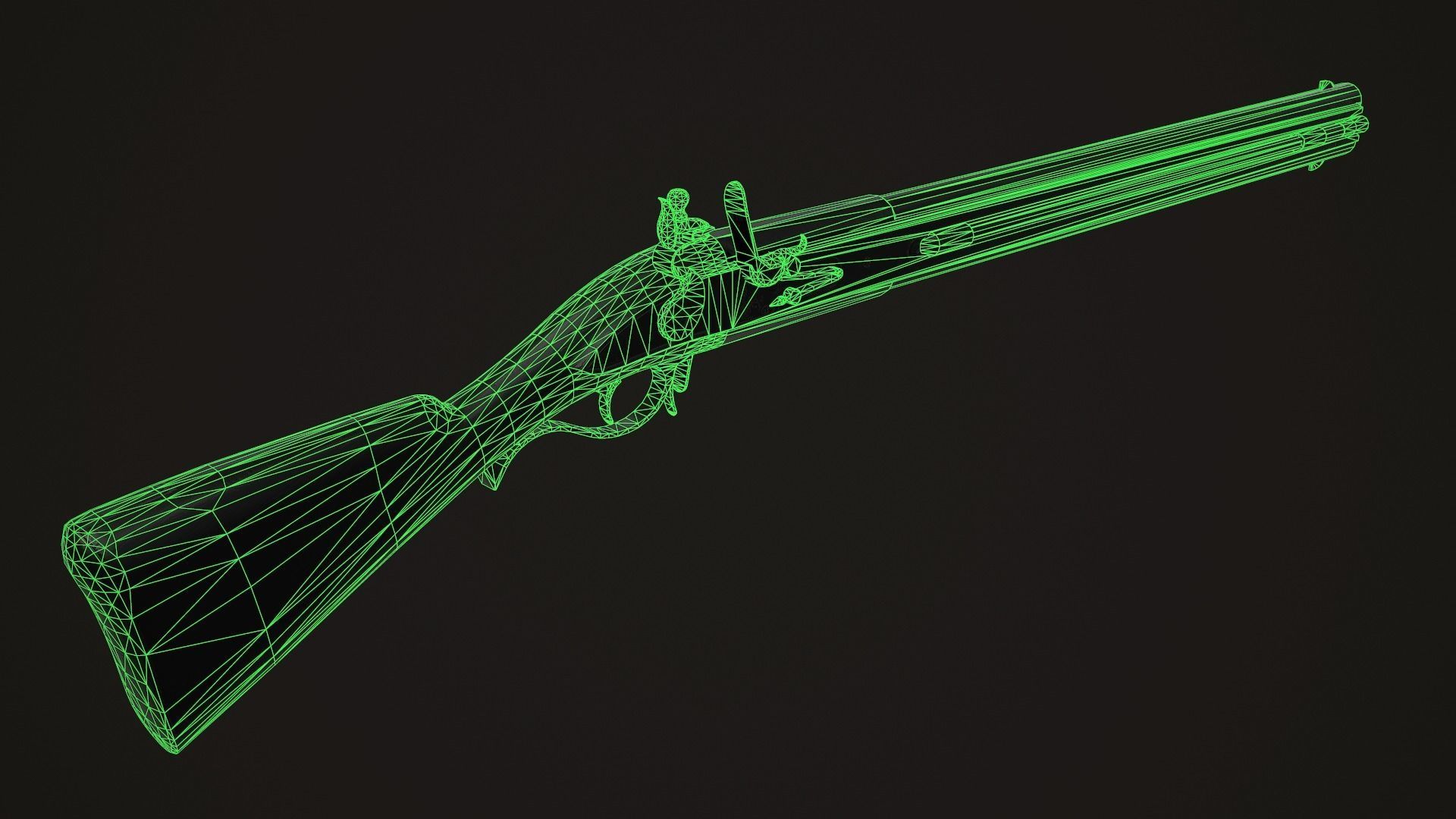 Double-barreled Flintlock Rifle Classic Low-poly 3D model_9