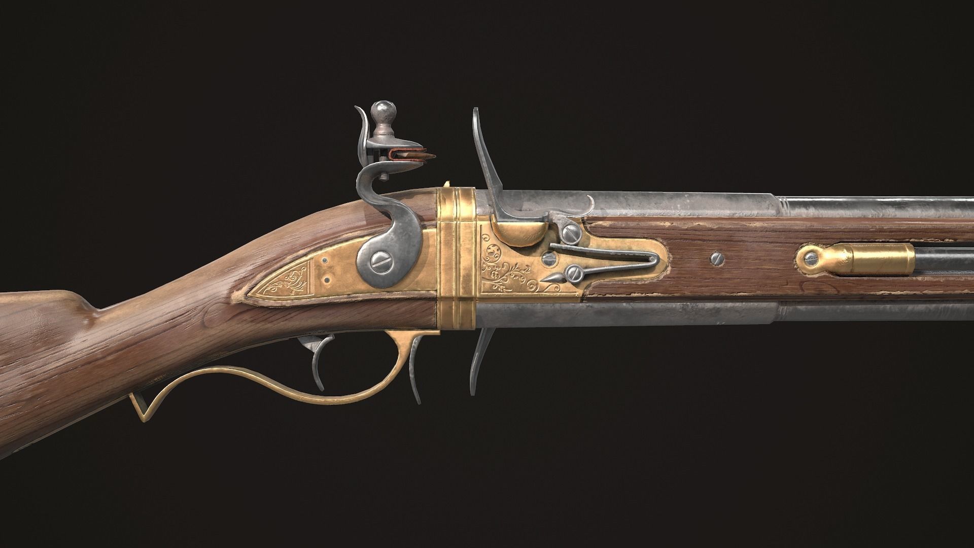 Double-barreled Flintlock Rifle Classic Low-poly 3D model_5