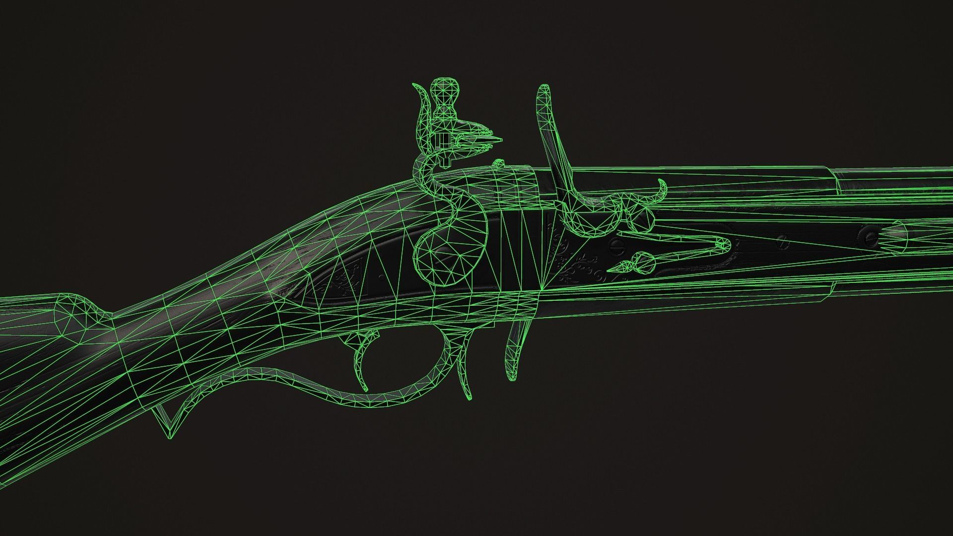 Double-barreled Flintlock Rifle Classic Low-poly 3D model_11