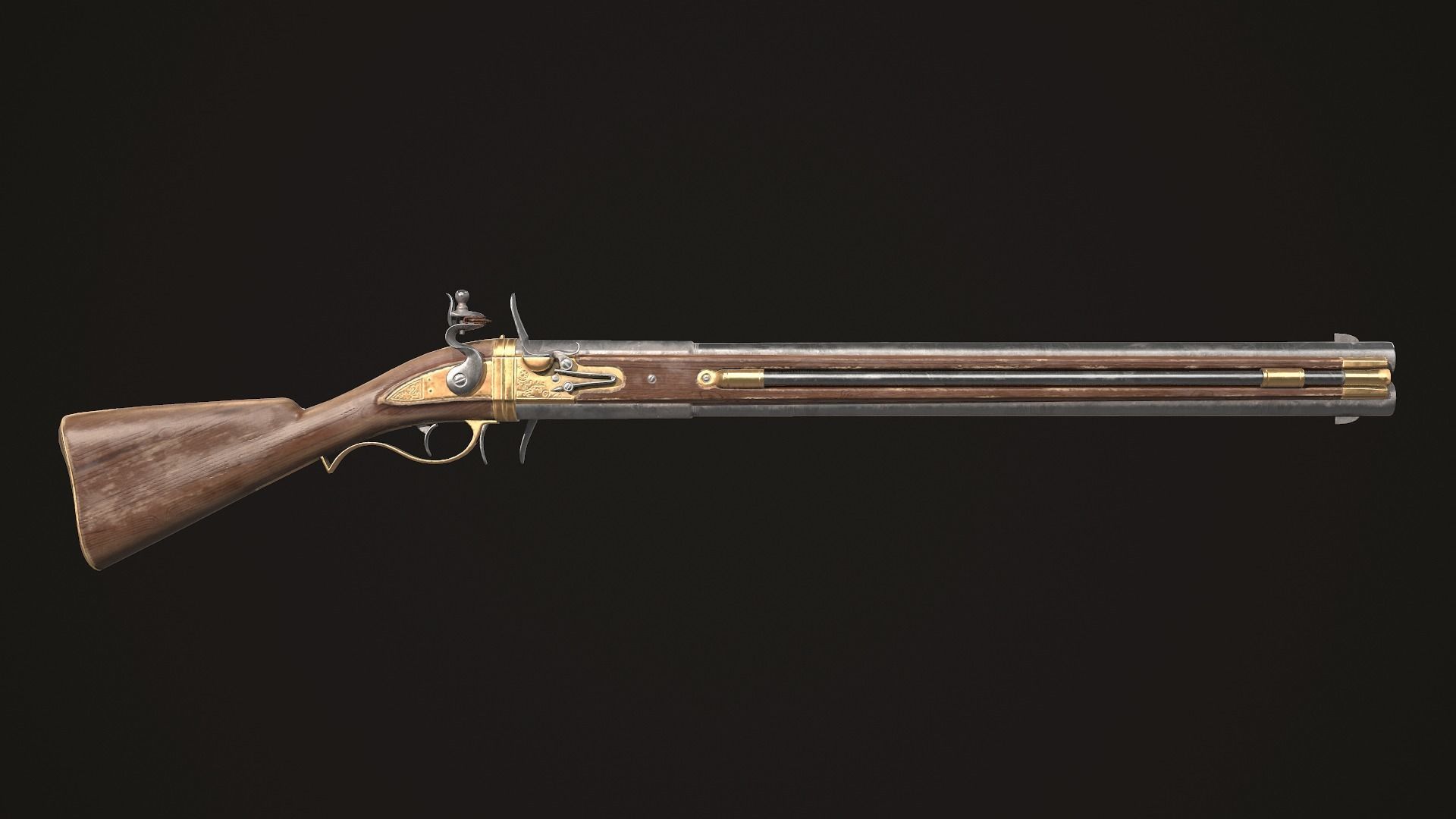 Double-barreled Flintlock Rifle Classic Low-poly 3D model_1