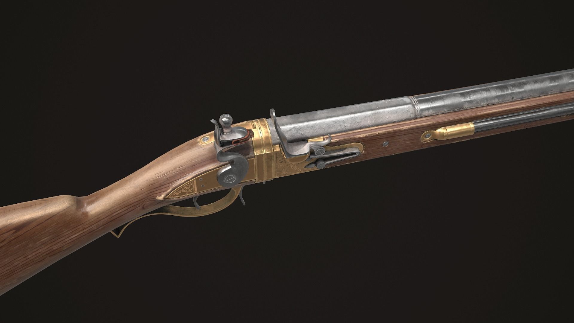 Double-barreled Flintlock Rifle Classic Low-poly 3D model_7