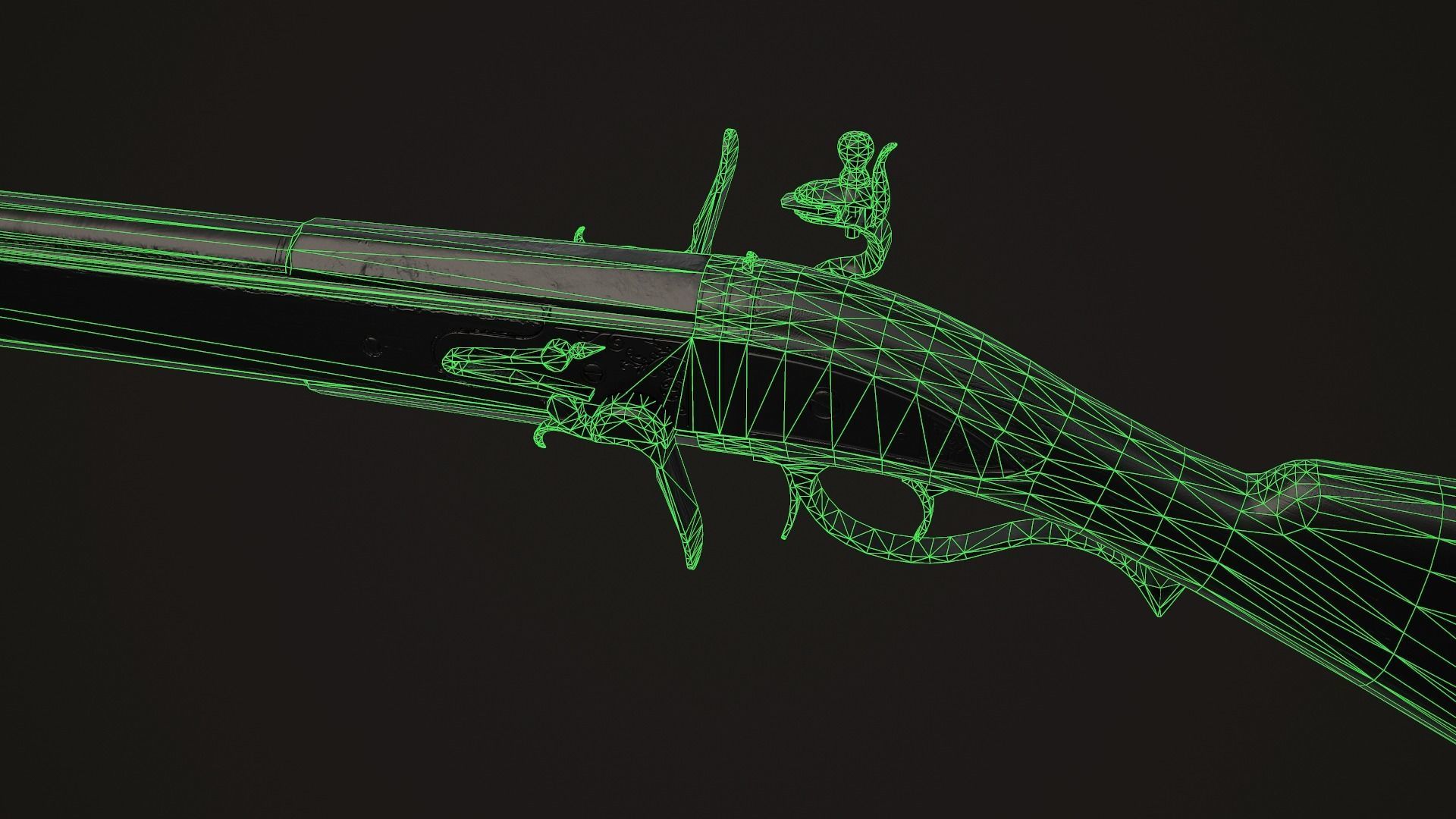 Double-barreled Flintlock Rifle Classic Low-poly 3D model_12