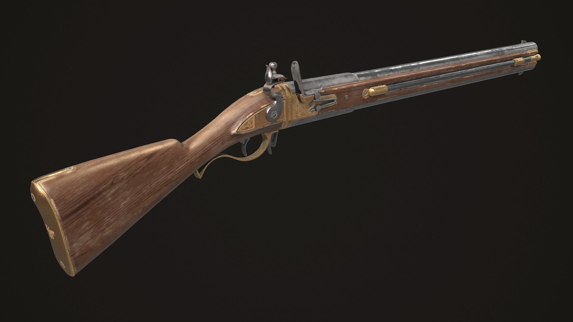 Double-barreled Flintlock Rifle Classic Low-poly 3D model_3