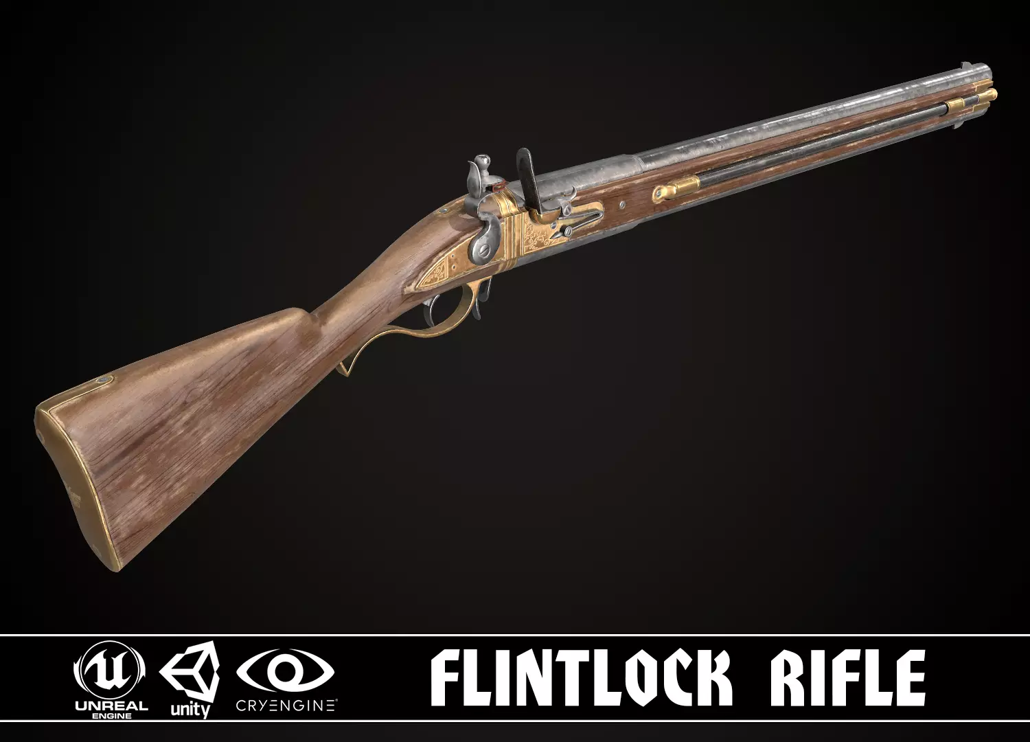 Double-barreled Flintlock Rifle Classic Low-poly 3D model_0