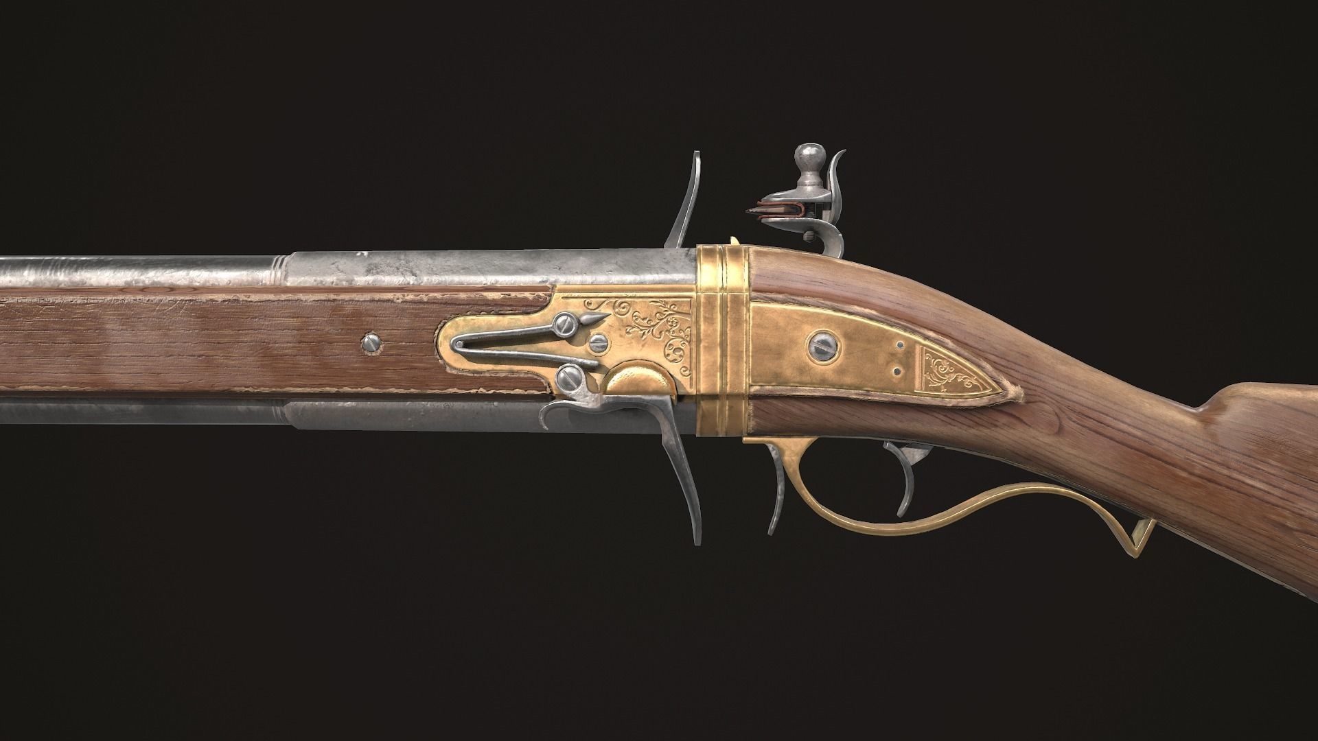 Double-barreled Flintlock Rifle Classic Low-poly 3D model_6