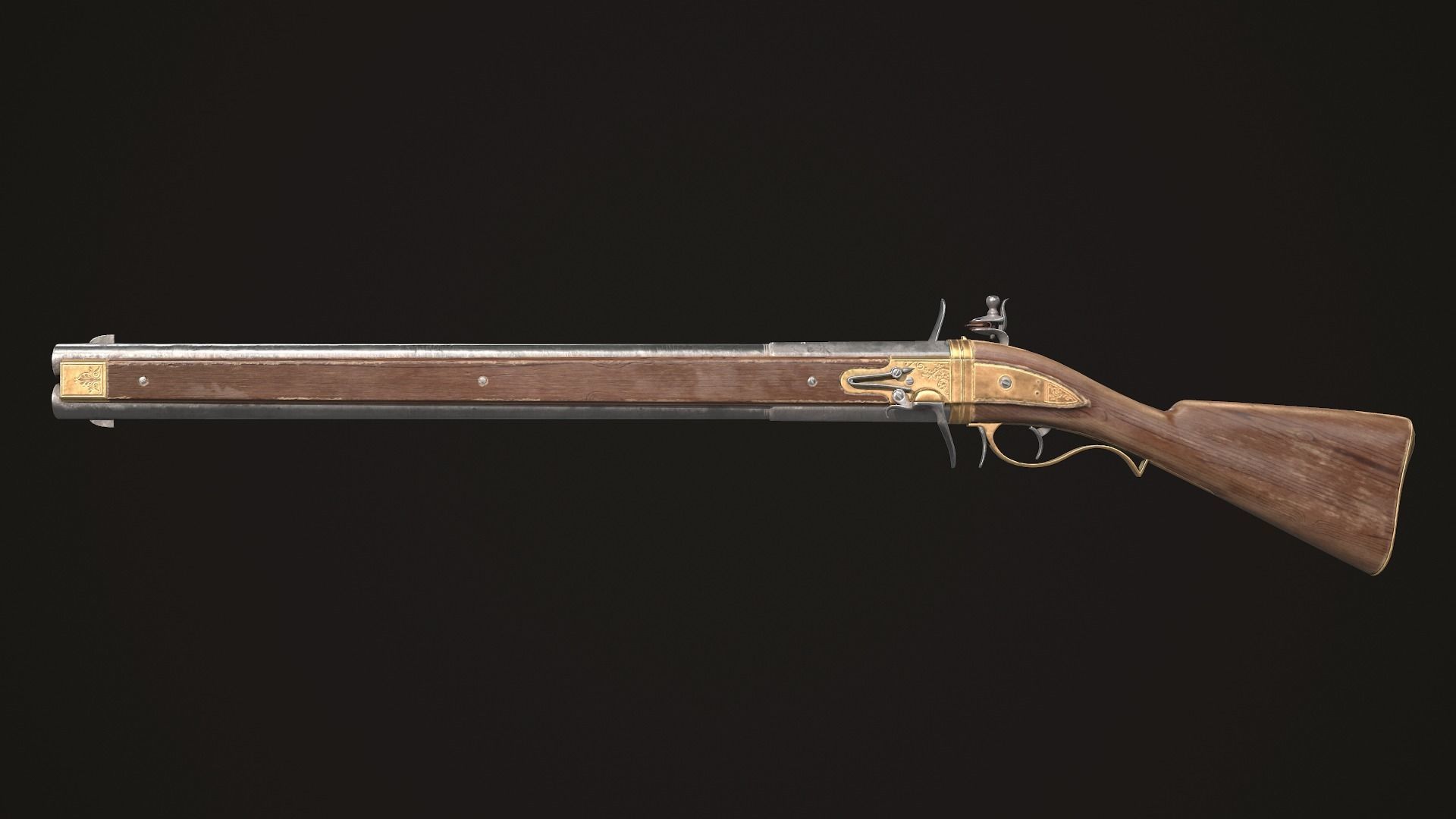 Double-barreled Flintlock Rifle Classic Low-poly 3D model_2