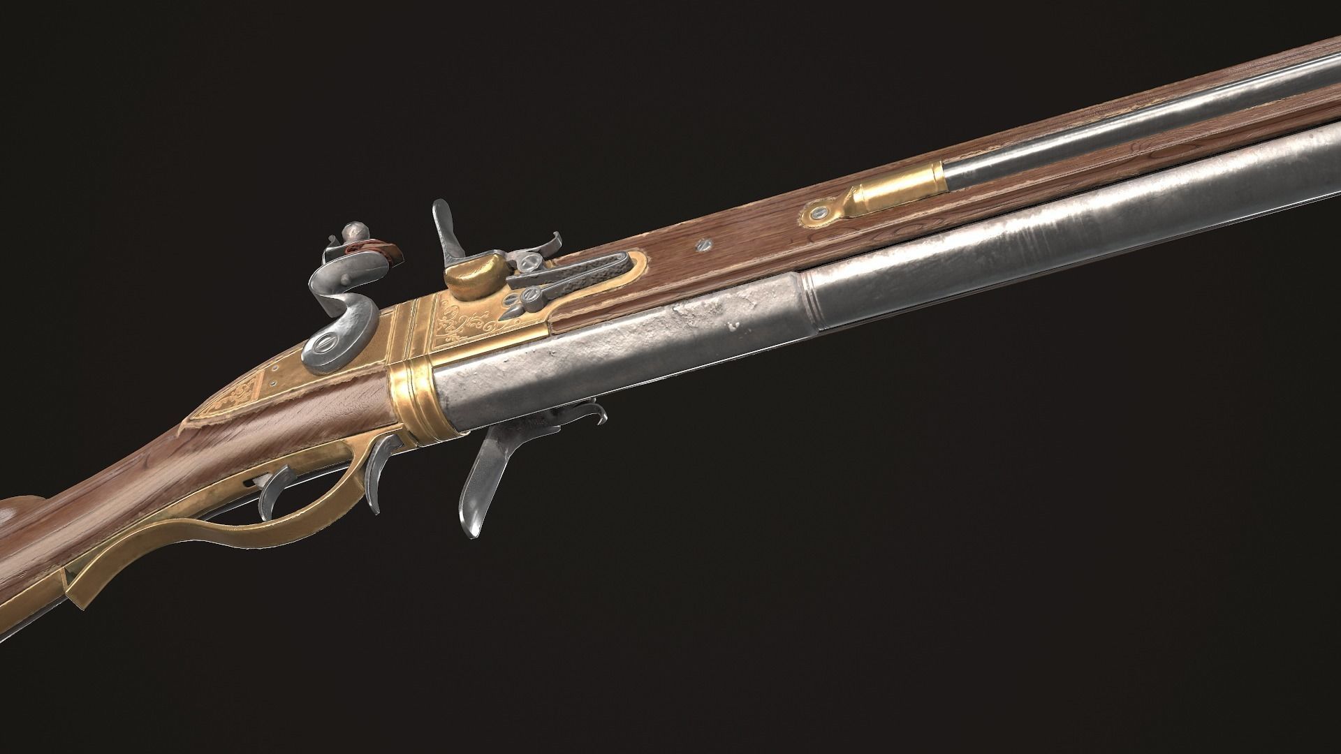 Double-barreled Flintlock Rifle Classic Low-poly 3D model_8