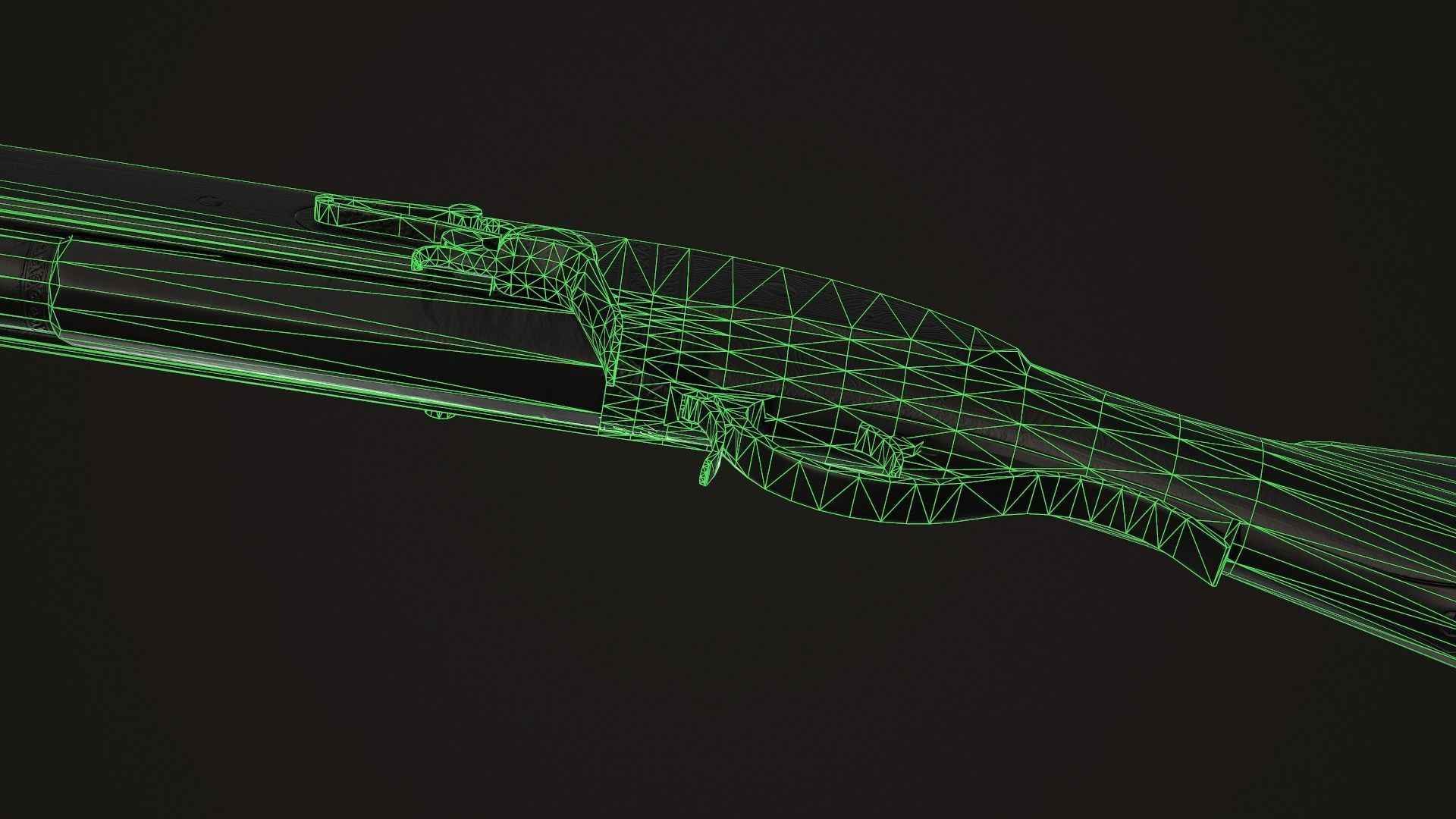 Double-barreled Flintlock Rifle Dark Low-poly 3D model_13