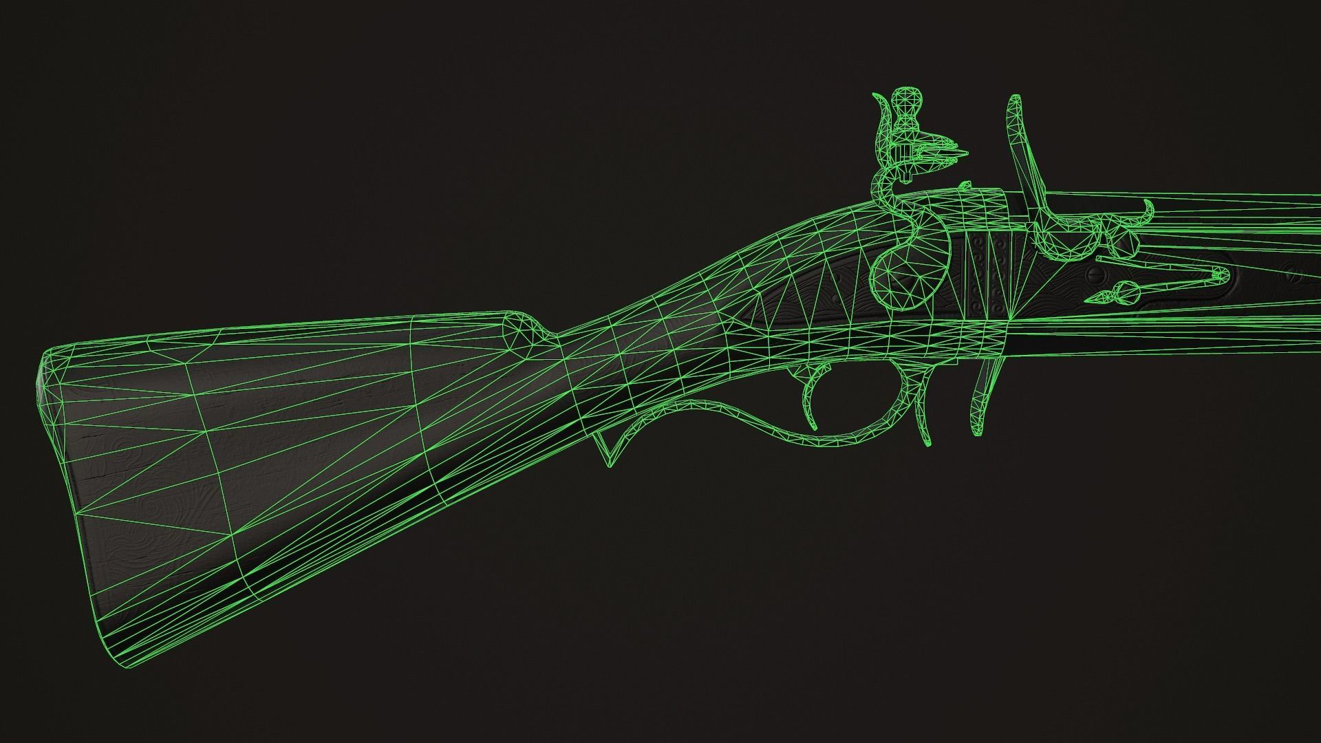 Double-barreled Flintlock Rifle Dark Low-poly 3D model_10