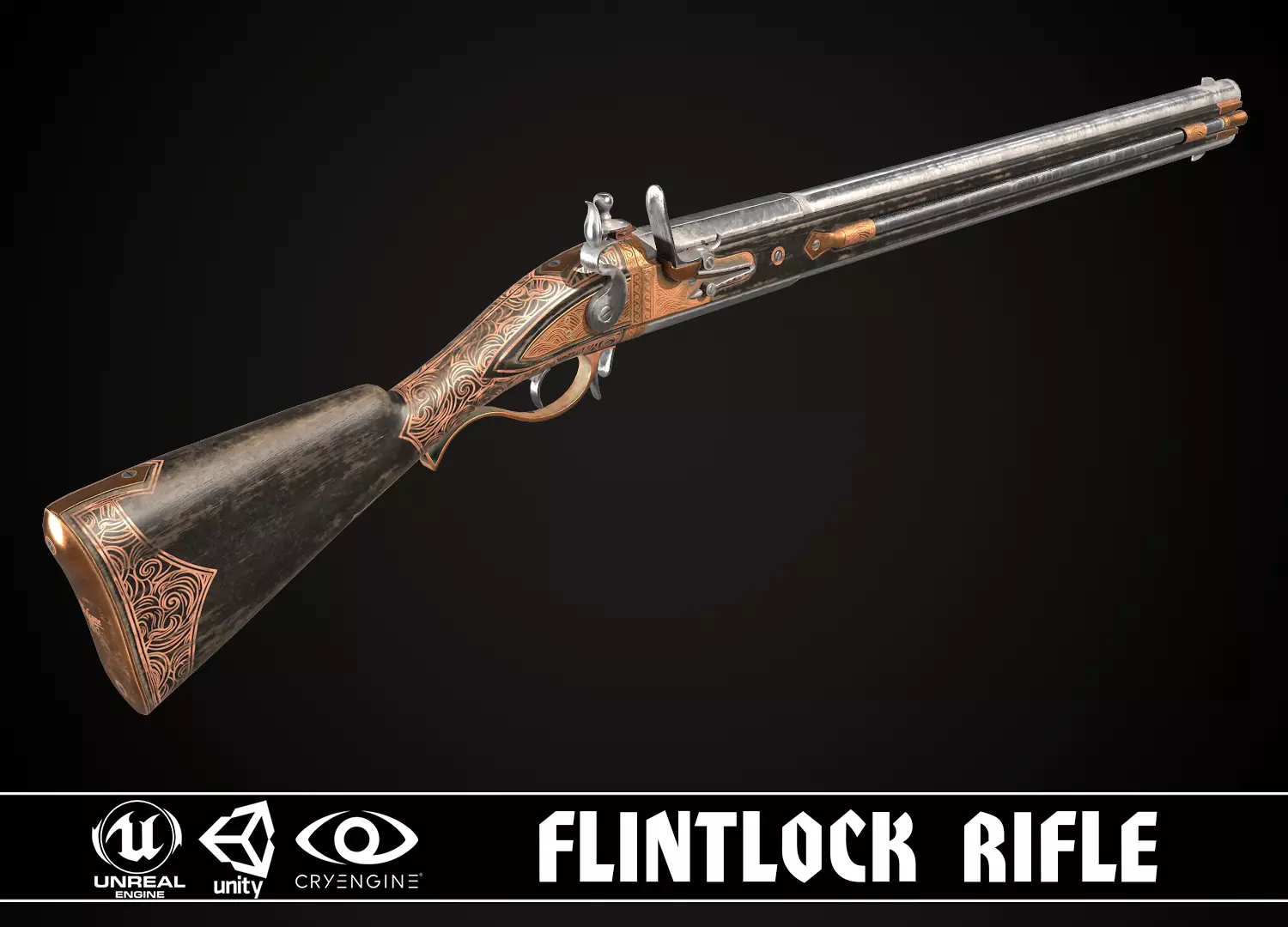 Double-barreled Flintlock Rifle Dark Low-poly 3D model_0