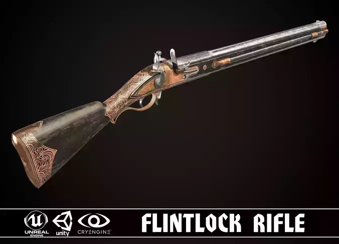 Double-barreled Flintlock Rifle Dark Low-poly 3D model