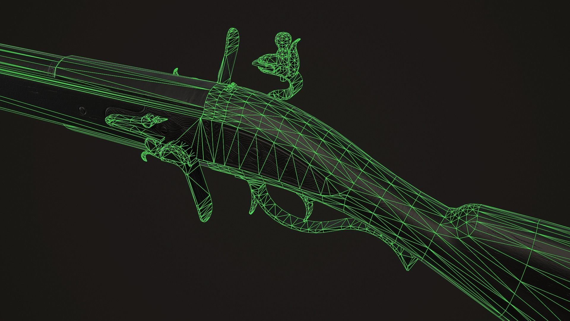 Double-barreled Flintlock Rifle Dark Low-poly 3D model_12