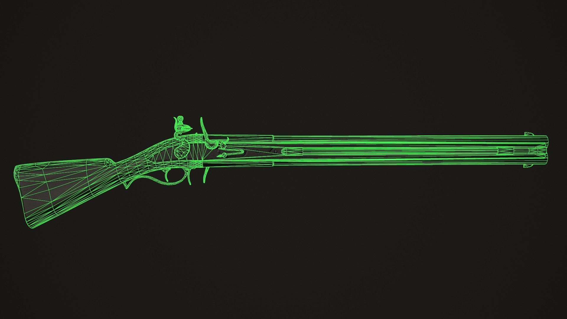 Double-barreled Flintlock Rifle Dark Low-poly 3D model_9