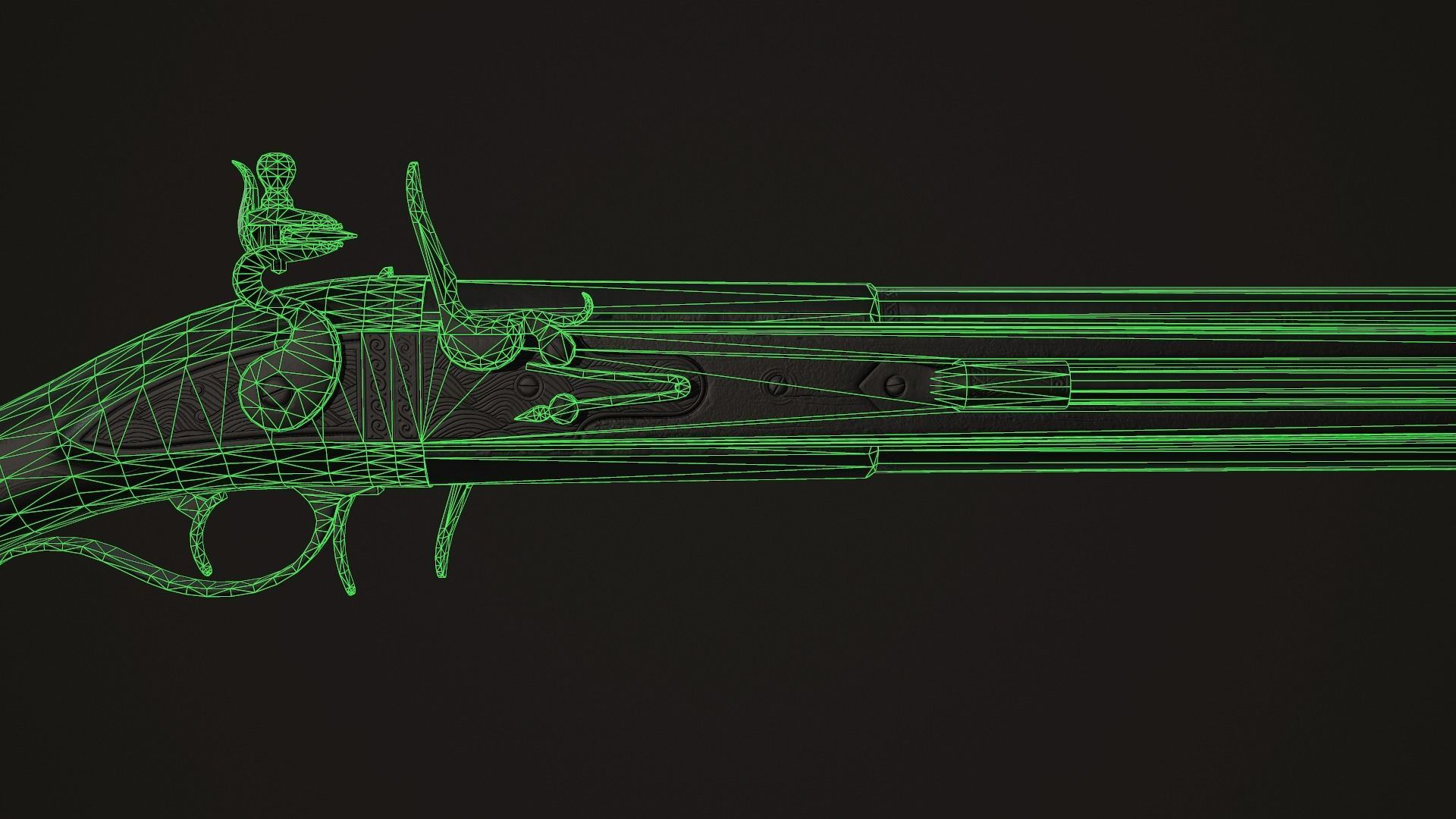 Double-barreled Flintlock Rifle Dark Low-poly 3D model_11