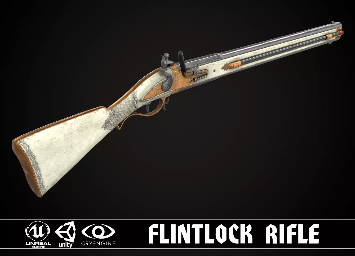 Double-barreled Flintlock Rifle White Low-poly 3D model