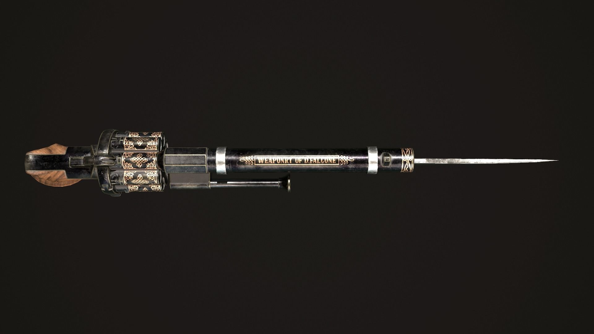 Gunblade Revolver Dark Low-poly 3D model_10