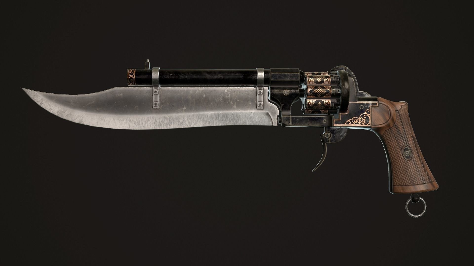 Gunblade Revolver Dark Low-poly 3D model_5