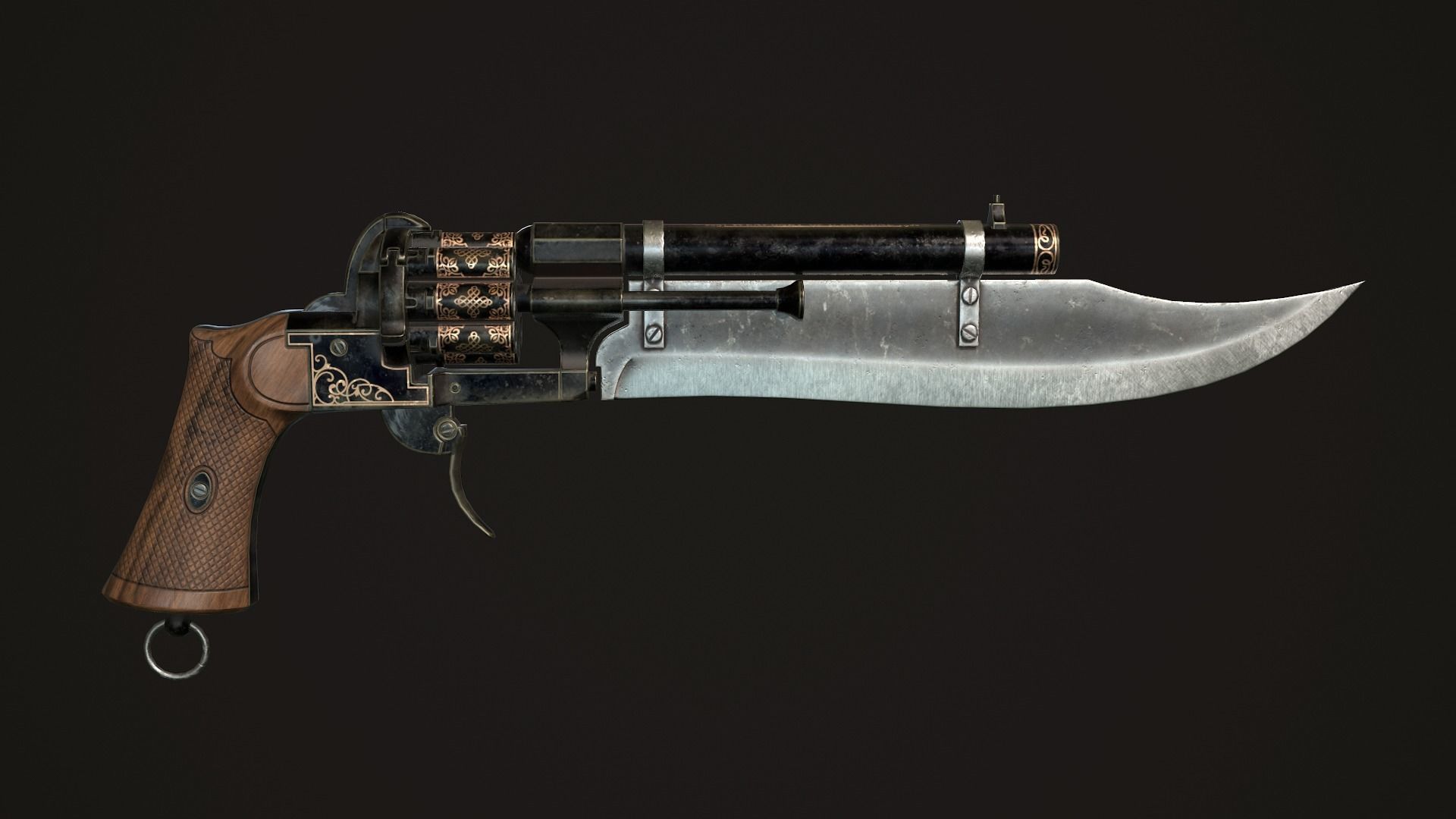 Gunblade Revolver Dark Low-poly 3D model_4