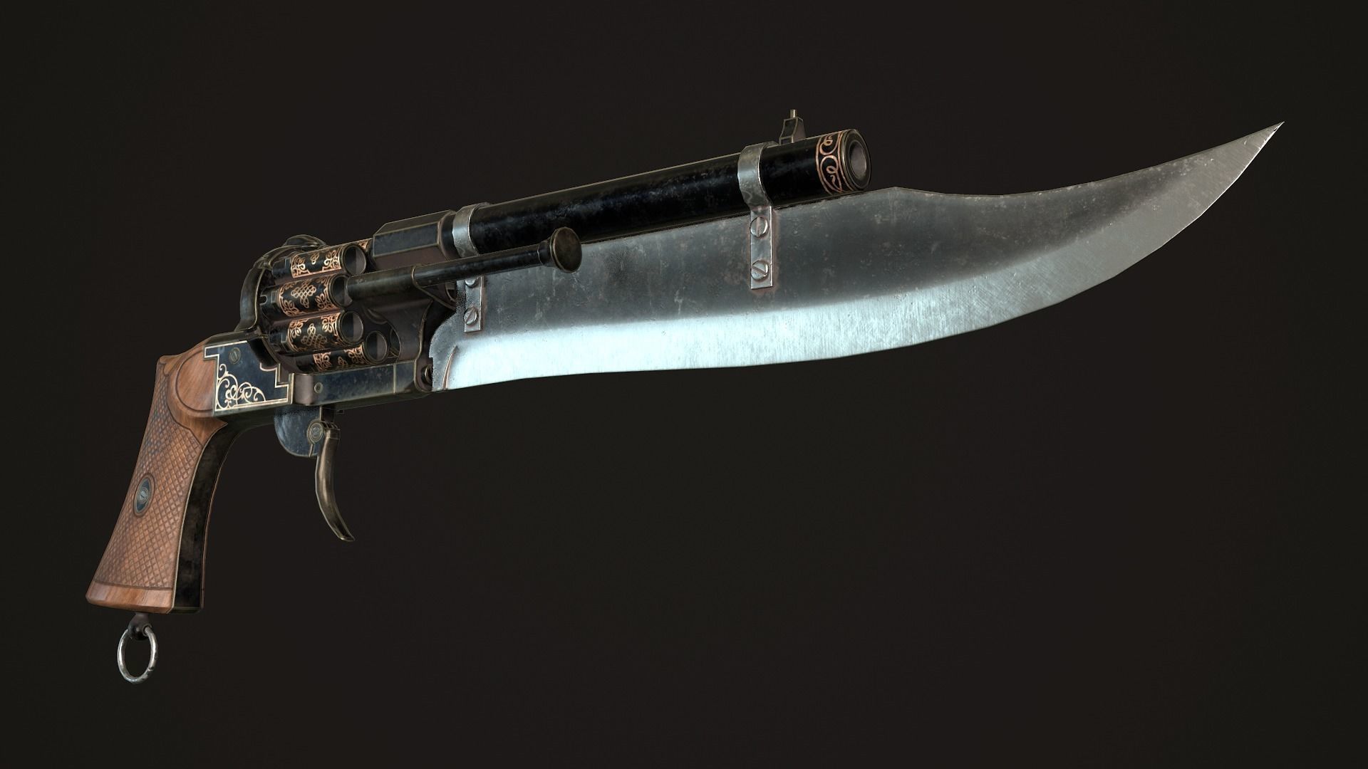 Gunblade Revolver Dark Low-poly 3D model_7