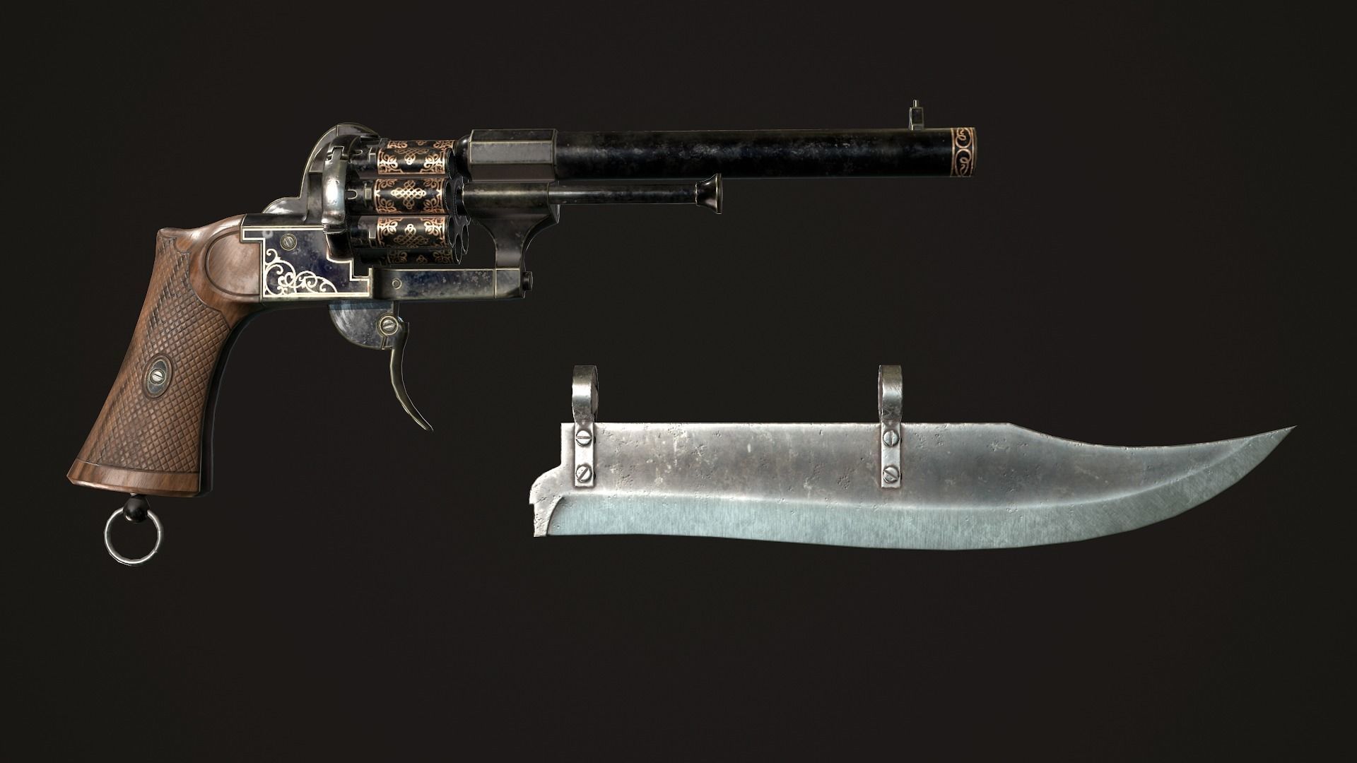 Gunblade Revolver Dark Low-poly 3D model_3