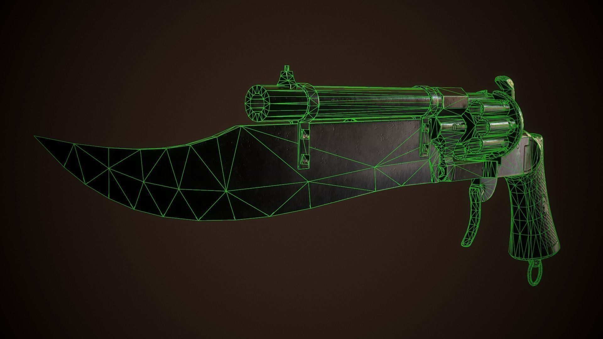 Gunblade Revolver Dark Low-poly 3D model_13