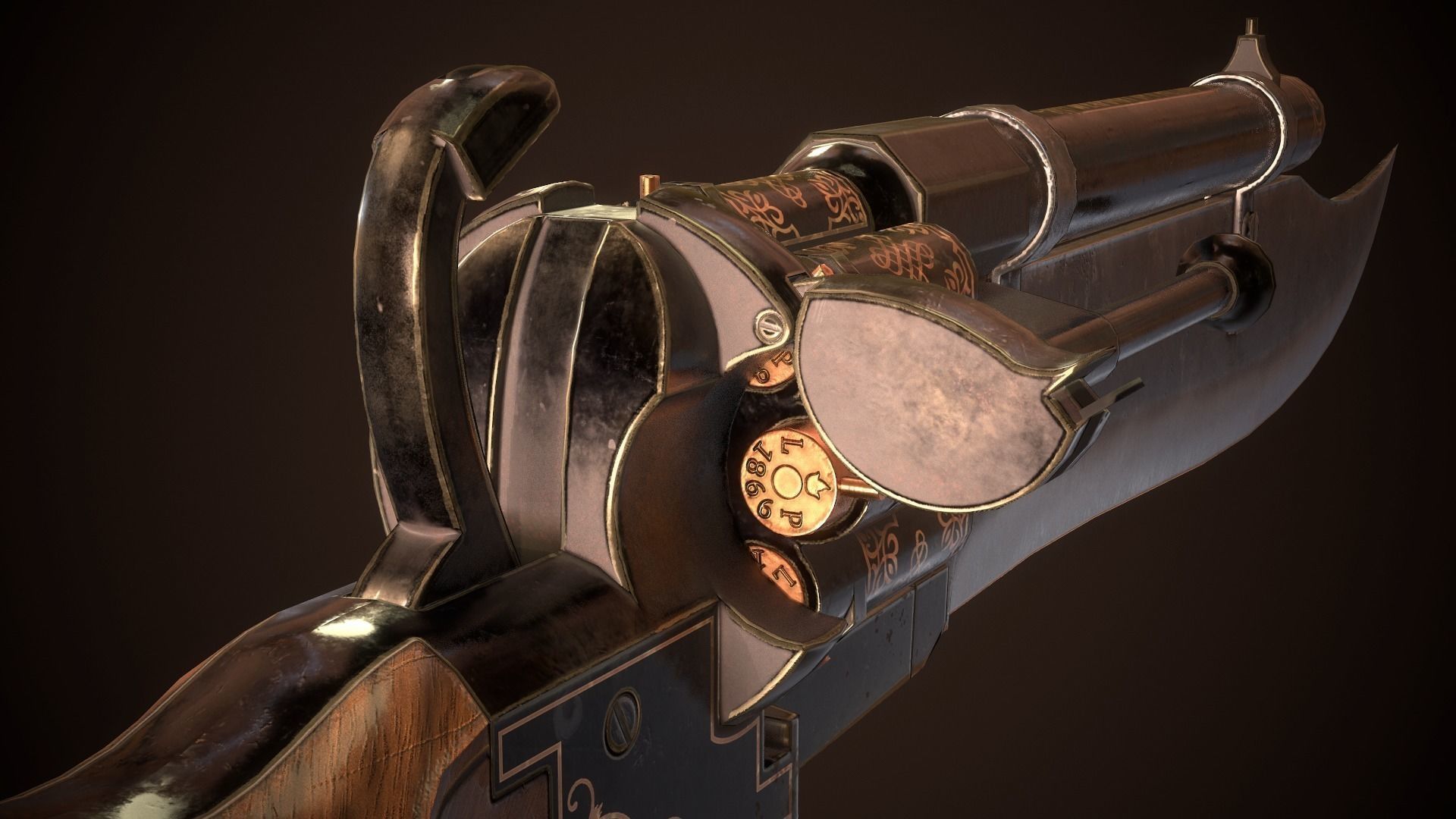 Gunblade Revolver Dark Low-poly 3D model_2