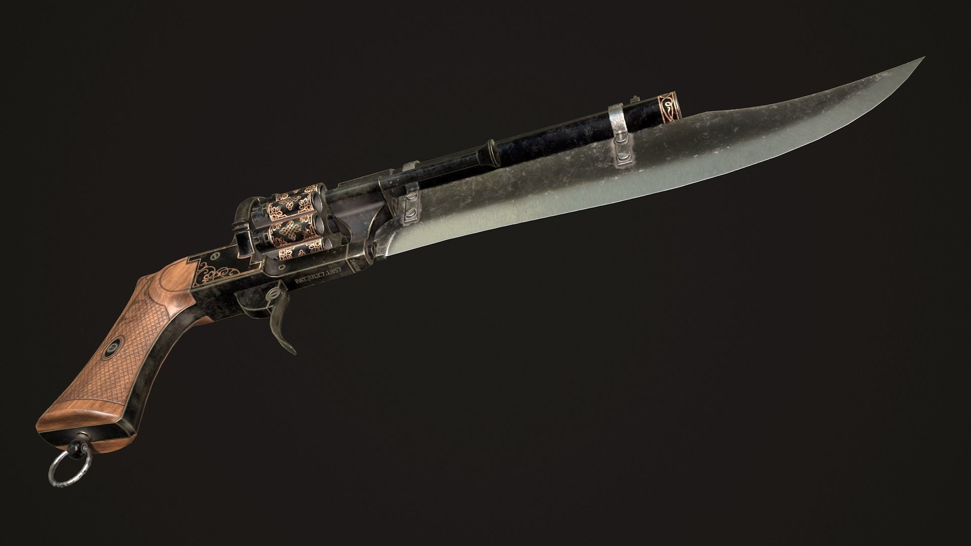 Gunblade Revolver Dark Low-poly 3D model_9