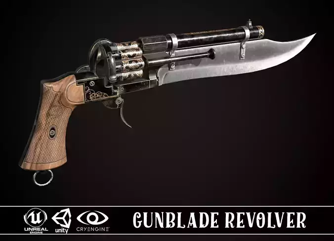 Gunblade Revolver Dark Low-poly 3D model
