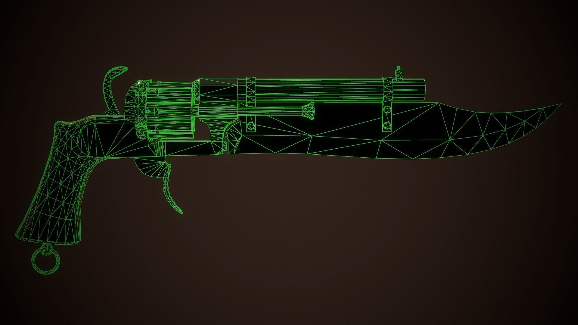 Gunblade Revolver Dark Low-poly 3D model_12