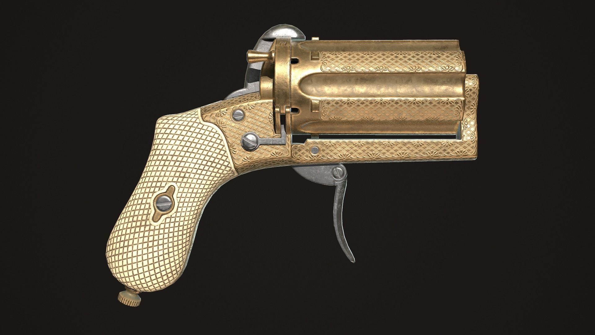 Pepperbox Revolver Brass Low-poly 3D model_2
