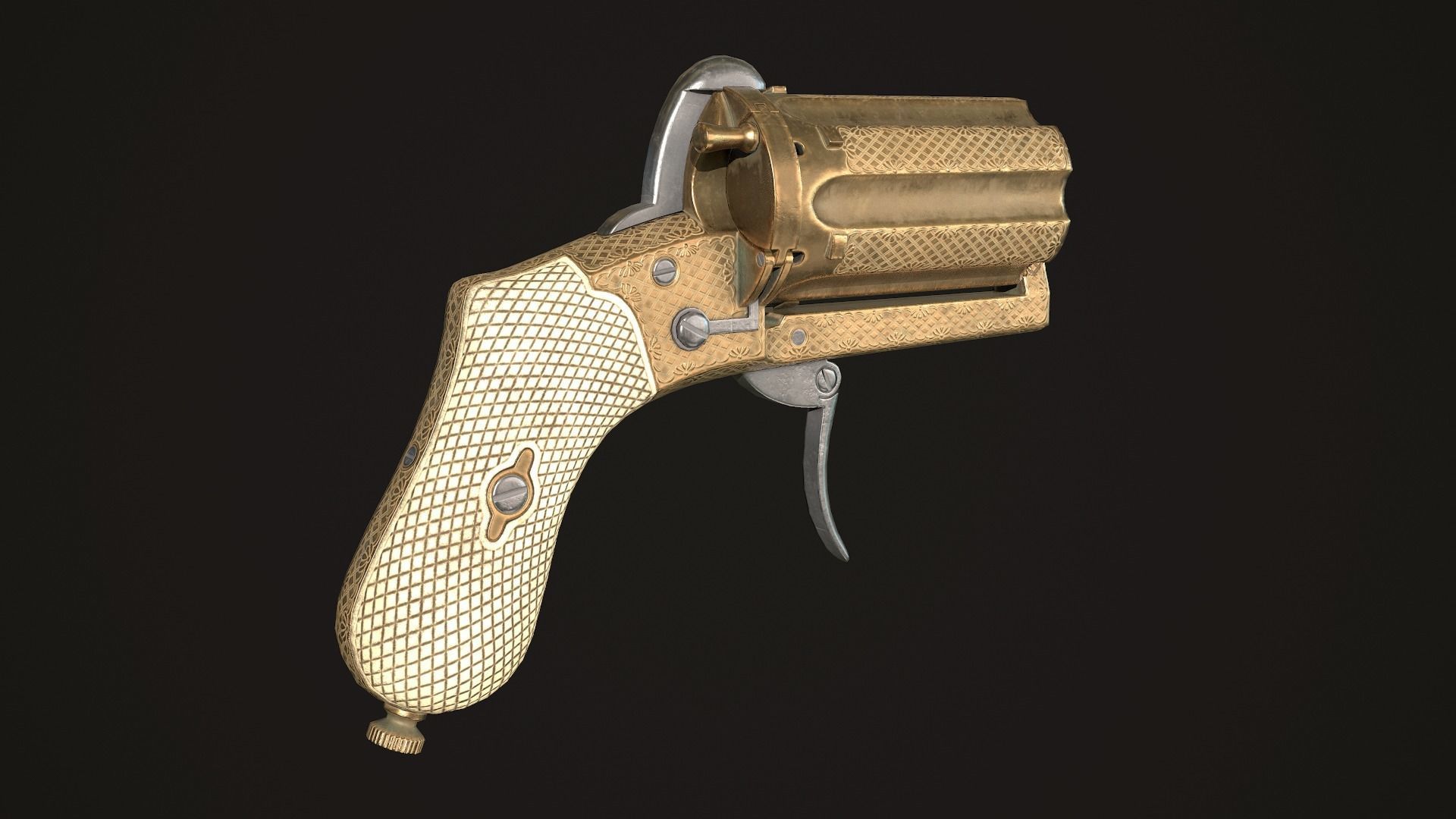 Pepperbox Revolver Brass Low-poly 3D model_4
