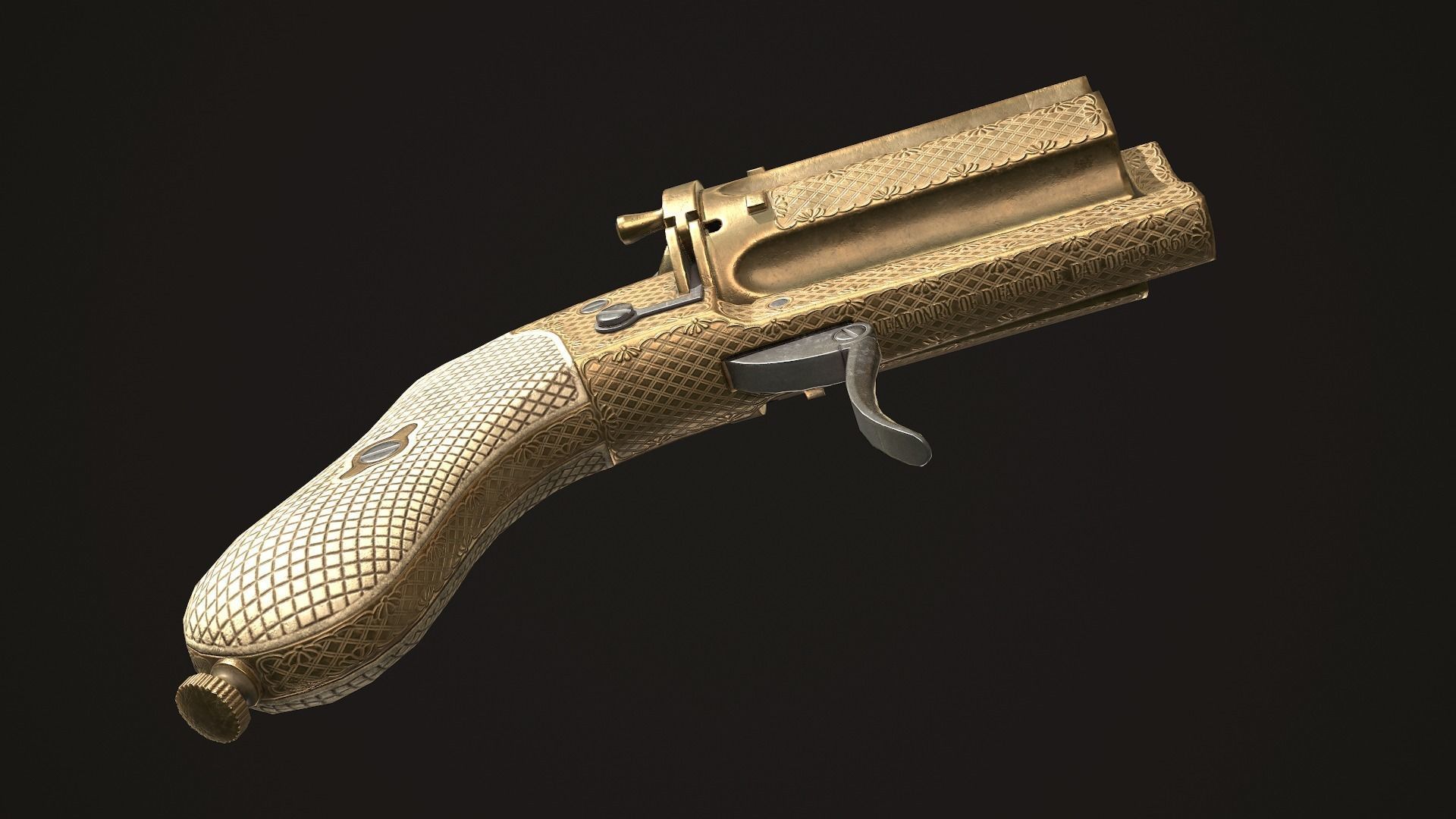 Pepperbox Revolver Brass Low-poly 3D model_7