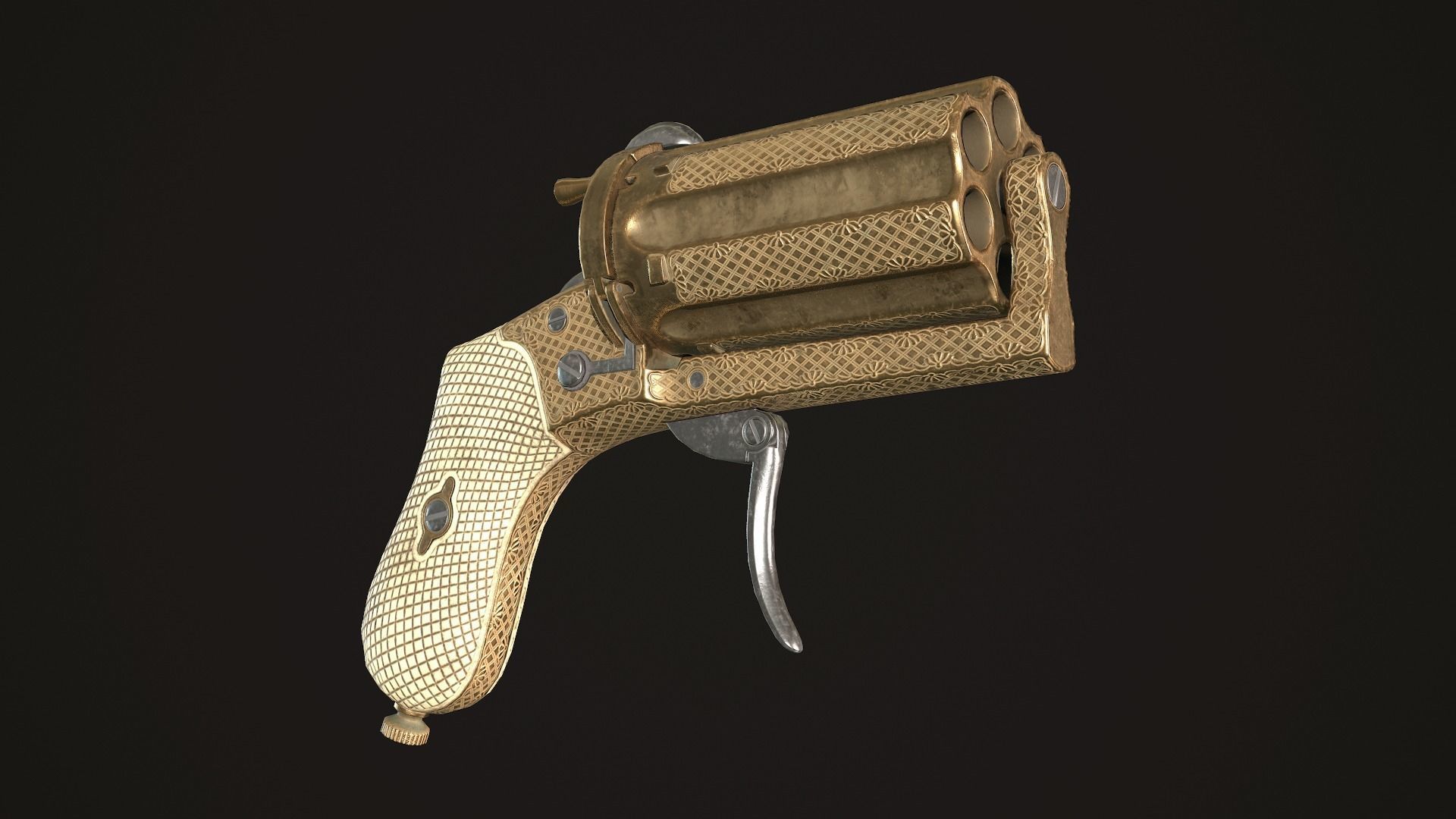 Pepperbox Revolver Brass Low-poly 3D model_5