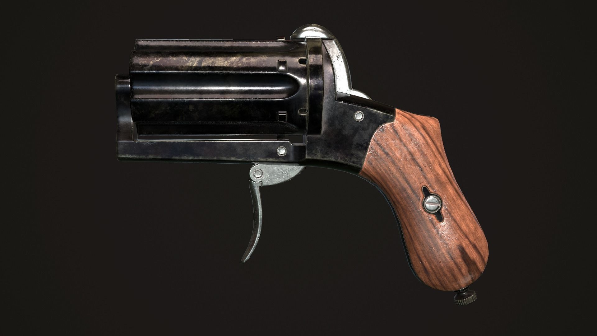 Pepperbox Revolver Dark Low-poly 3D model_3