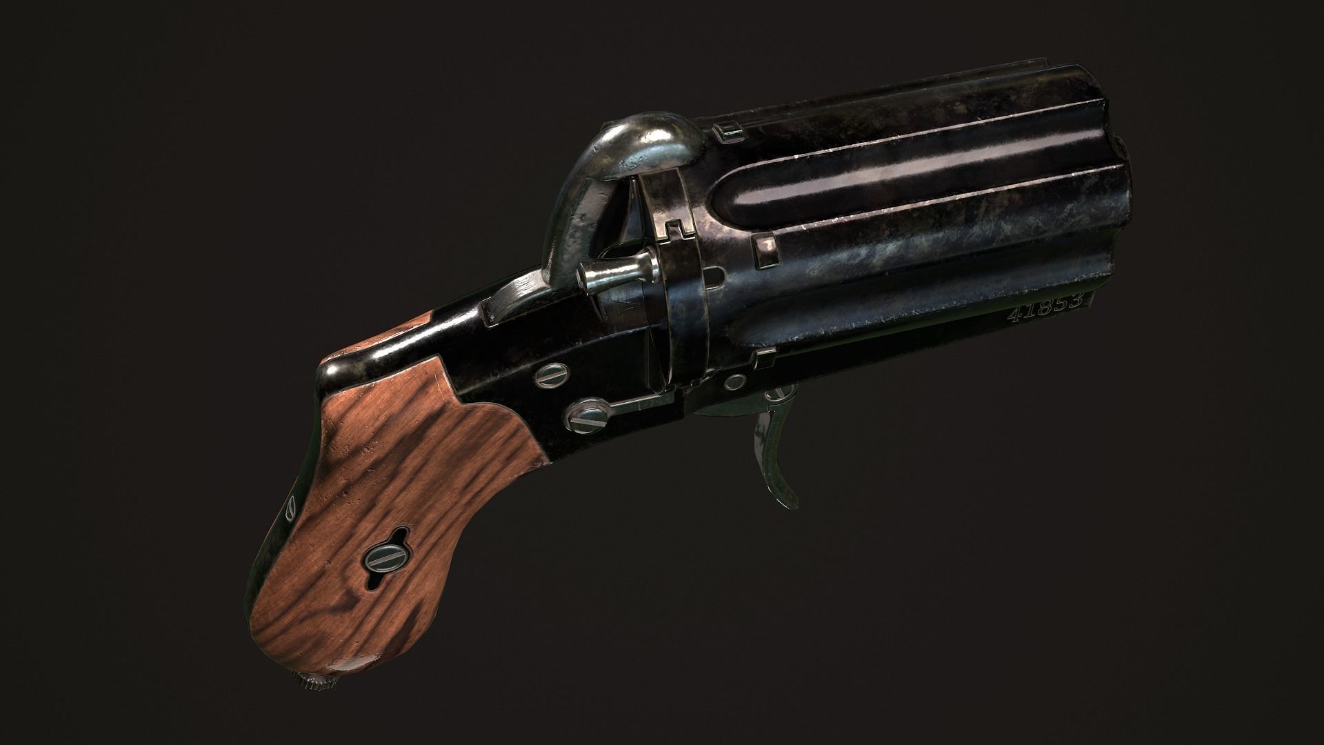 Pepperbox Revolver Dark Low-poly 3D model_6