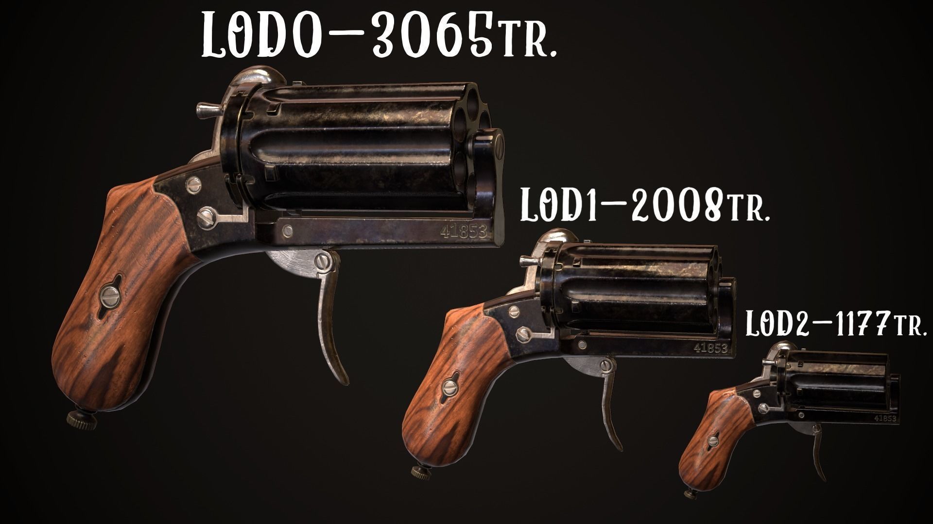 Pepperbox Revolver Dark Low-poly 3D model_1