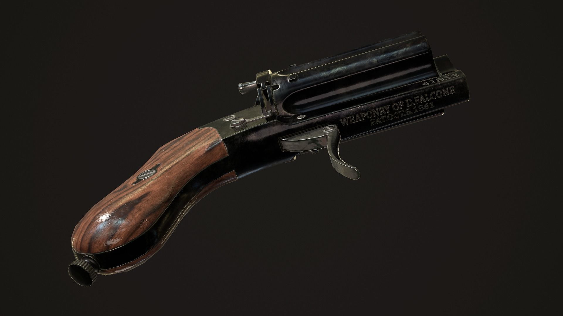 Pepperbox Revolver Dark Low-poly 3D model_7