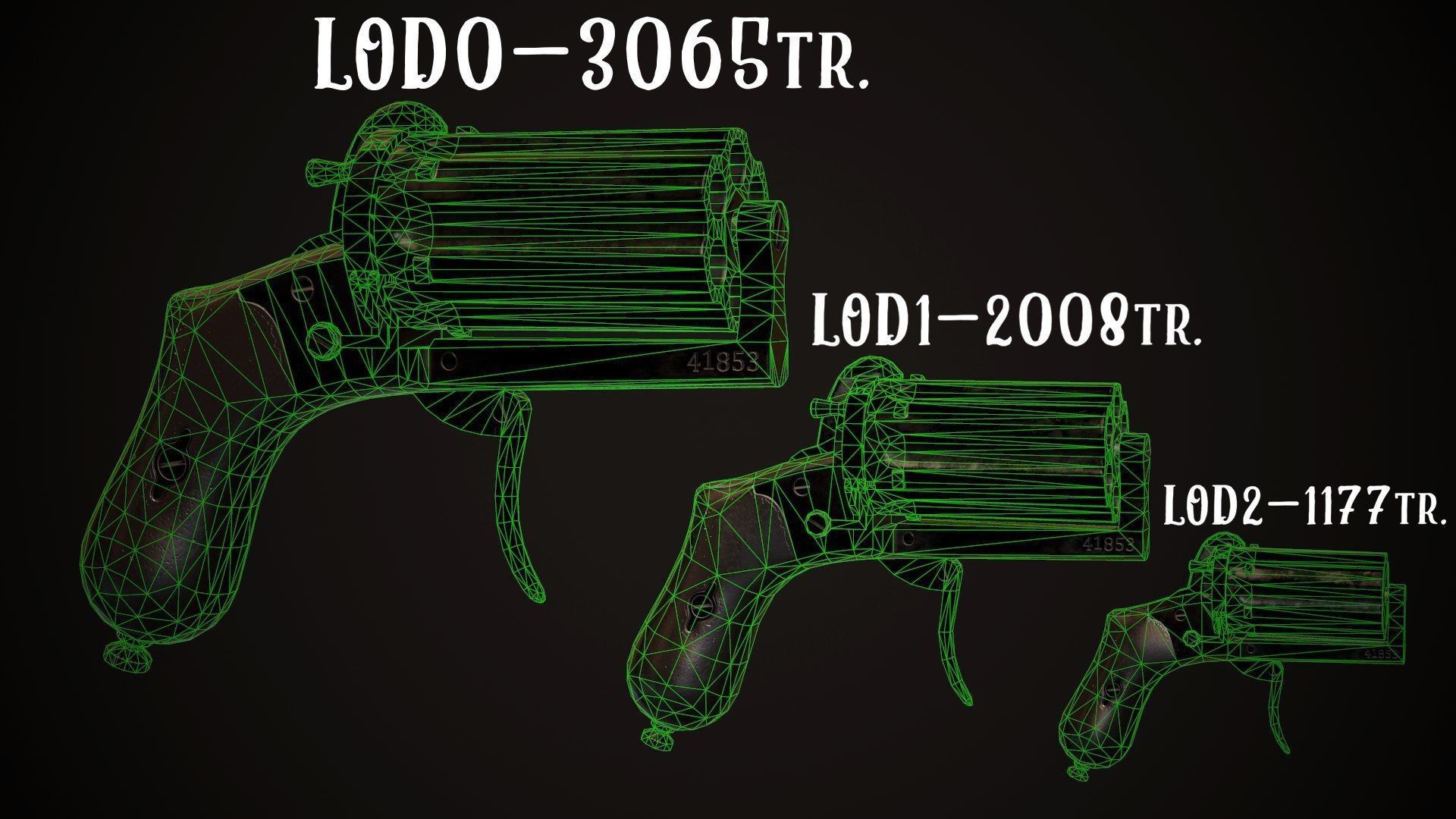 Pepperbox Revolver Dark Low-poly 3D model_10