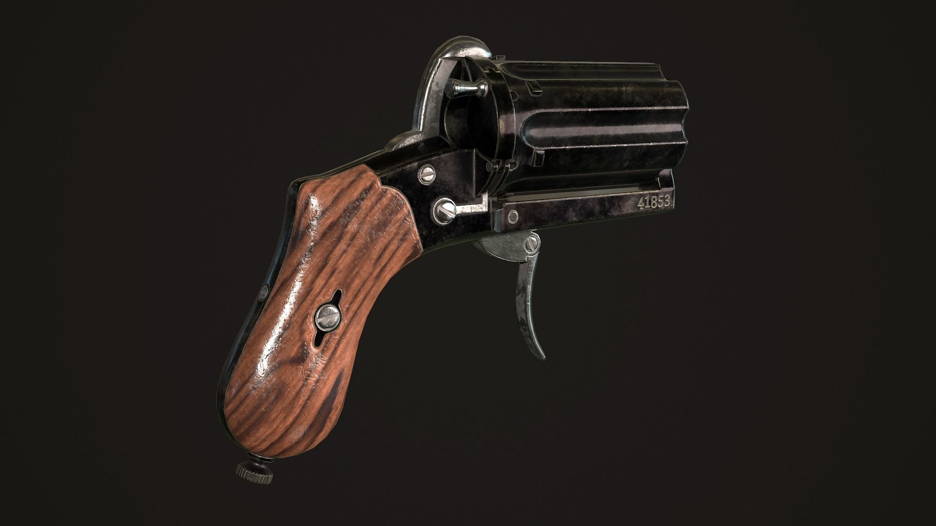 Pepperbox Revolver Dark Low-poly 3D model_4