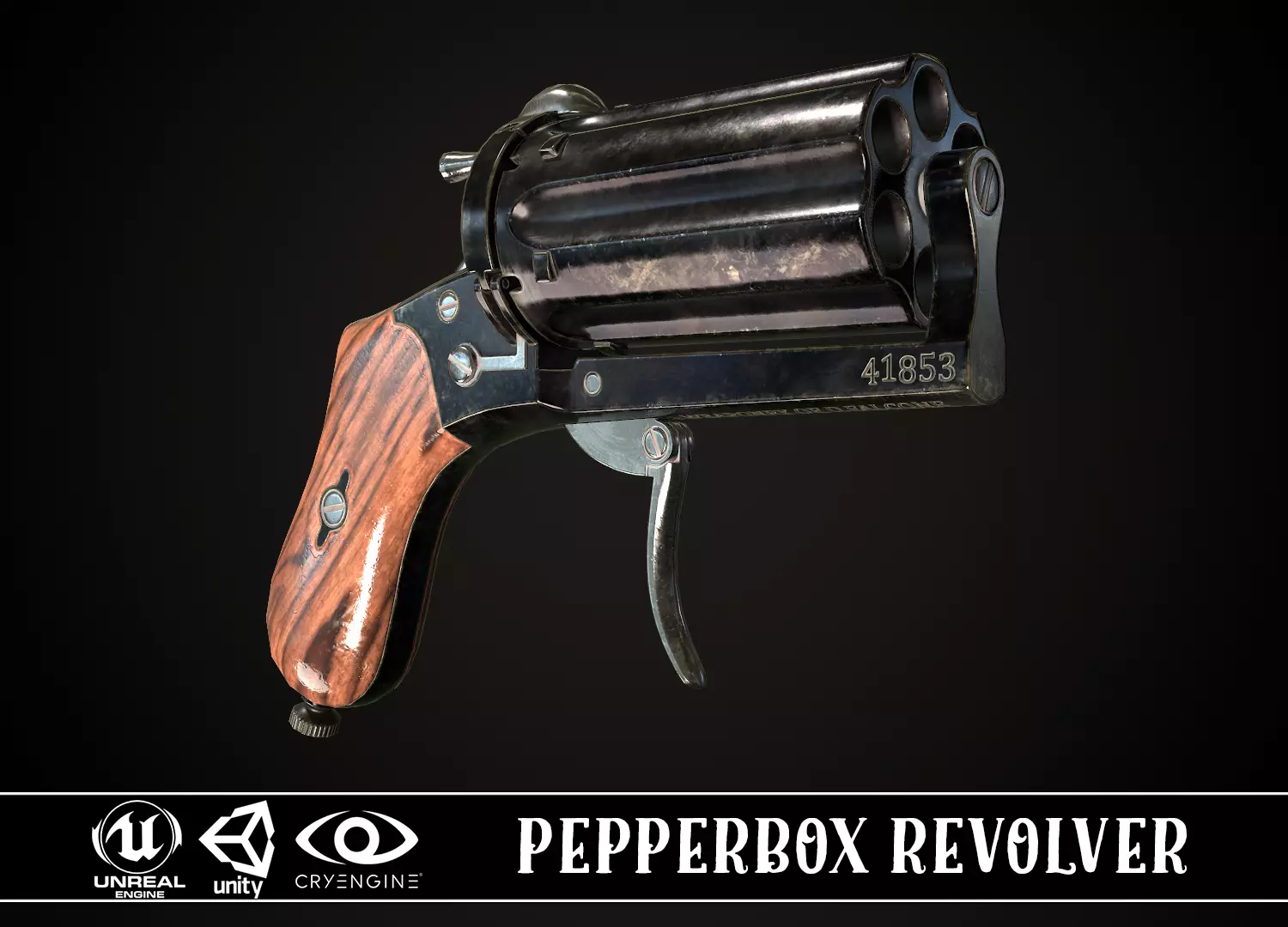 Pepperbox Revolver Dark Low-poly 3D model_0