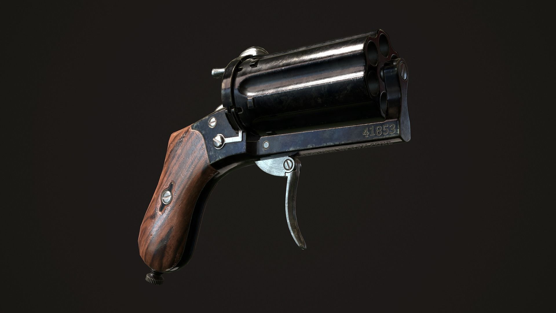 Pepperbox Revolver Dark Low-poly 3D model_5