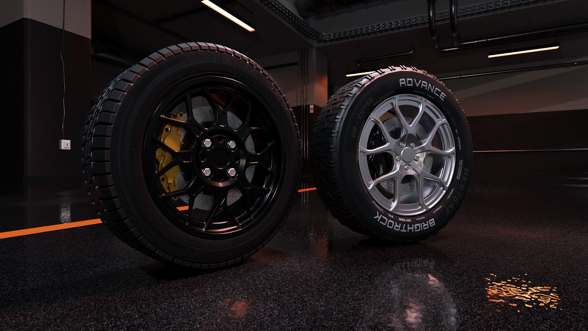 sport modern car wheels Low-poly 3D model_13