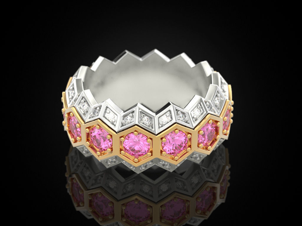 Honeycomb ring 3D print model_4